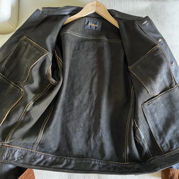 Buck Mason Bruiser Leather Trucker Jacket - Size Medium - Black - Picture 5 of 6